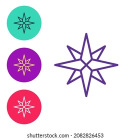Set line Wind rose icon isolated on white background. Compass icon for travel. Navigation design. Set icons colorful. Vector
