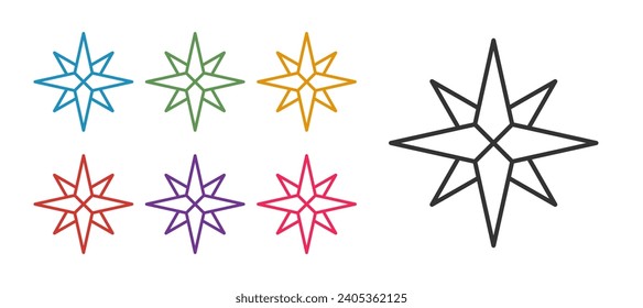 Set line Wind rose icon isolated on white background. Compass icon for travel. Navigation design. Set icons colorful. Vector