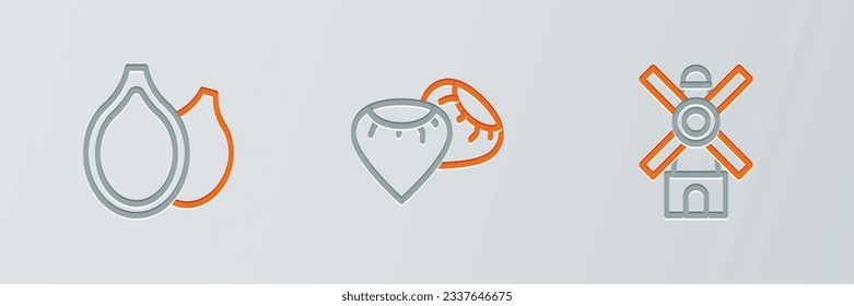 Set line Windmill, Pumpkin seeds and Seed icon. Vector