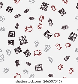 Set line Window with curtains, Dream catcher feathers, Sleeping pill and Sheep on seamless pattern. Vector