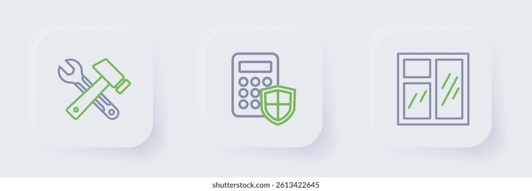 Set line Window in room, Security keypad access panel and  icon. Vector