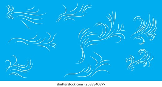 A set of line winds. Air, wind, swirl in doodle illustration style. Vector illustration on white background
