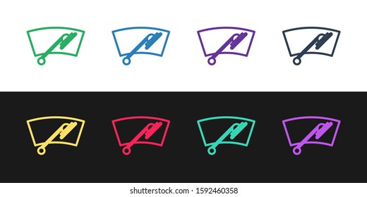 Set line Windscreen wiper icon isolated on black and white background.  Vector Illustration