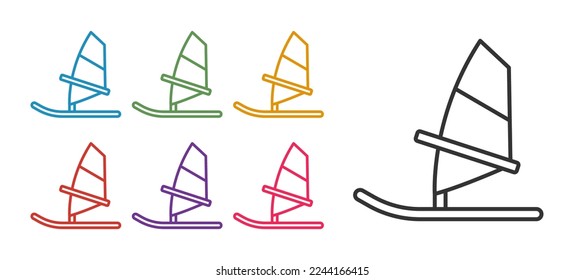 Set line Windsurfing icon isolated on white background. Set icons colorful. Vector