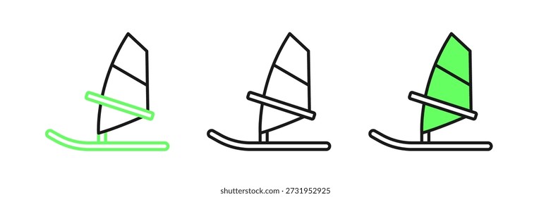 Definir linha ícone de Windsurf isolado no fundo branco.  Vetor