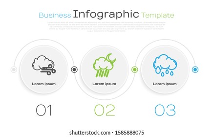 Set line Windy weather, Cloud with rain and moon and Cloud with rain. Business infographic template. Vector