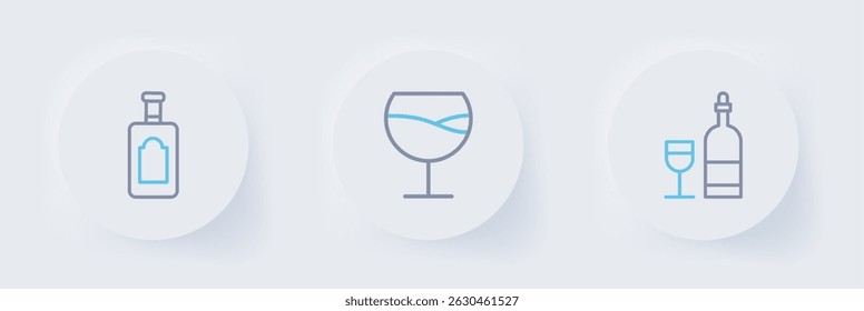 Set line Wine bottle with glass,  and Whiskey icon. Vector