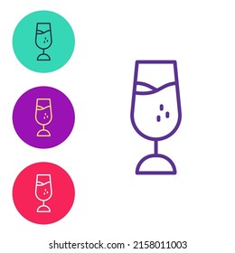 Ajuste la línea Icono de vidrio de vino aislado en fondo blanco. Señal de lentes de viento. Indique los iconos en colores. Vector