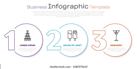 Set line Wine glasses stacked in a pyramid tower , Ice cream  and Martini glass . Business infographic template. Vector