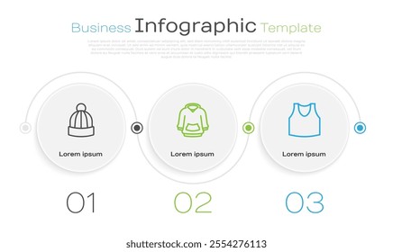 Set line Winter hat, Hoodie and Undershirt. Business infographic template. Vector