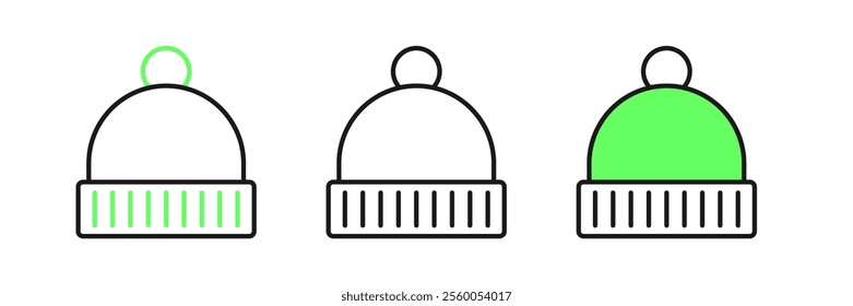 Set line Winter hat icon isolated on white background.  Vector