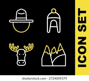 Sombrero del invierno, montañas, cabeza de alce con los cuernos y el icono canadiense del guardabosques. Vector