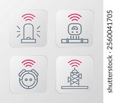 Set line Wireless antenna, Robot vacuum cleaner, Smart sensor and flasher siren icon. Vector