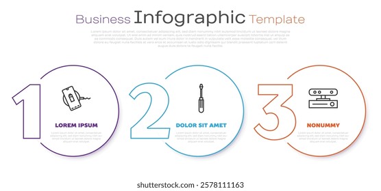 Set line Wireless charger, Screwdriver and Motion sensor. Business infographic template. Vector