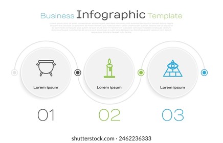 Set line Witch cauldron, Burning candle in candlestick and Masons. Business infographic template. Vector