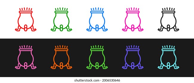 Set line Witch cauldron icon isolated on black and white background. Happy Halloween party.  Vector