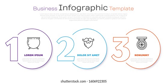 Set line Witch cauldron, Mustache and beard and Street signboard with four leaf clover. Business infographic template. Vector