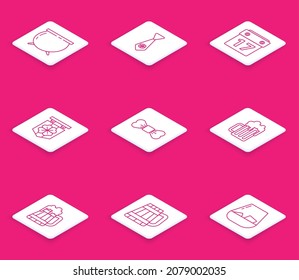 Set line Witch cauldron, Tie with four leaf clover, Saint Patrick's day calendar, Street signboard, Bow tie, Wooden beer mug,  and  icon. Vector