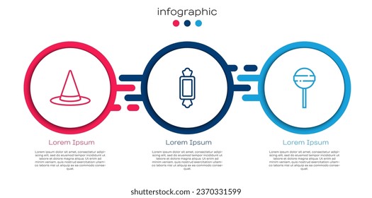 Set line Witch hat, Candy and Lollipop. Business infographic template. Vector