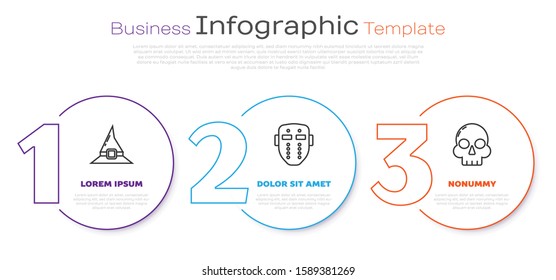 Set line Witch hat , Hockey mask  and Skull . Business infographic template. Vector