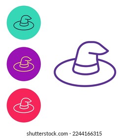 Set line Witch hat icon isolated on white background. Happy Halloween party. Set icons colorful. Vector