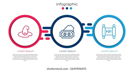 Set line Witch hat, Ticket and Magic scroll. Business infographic template. Vector