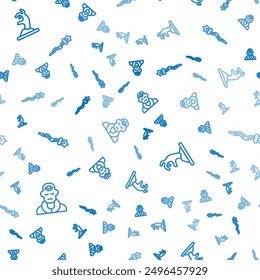 Set line Wizard warlock, Zombie hand and Magic staff on seamless pattern. Vector