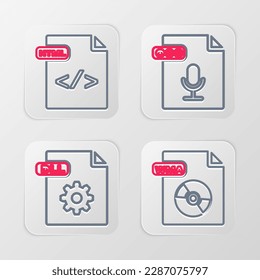 Set line WMA file document, DLL, OGG and HTML icon. Vector