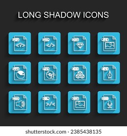 Set line WMA file document, XSL, PHP, TIFF, OGG, MP3, EPS and 3DS icon. Vector