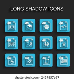 Set line WMA file document, RAW, EML, JS, DOC, OGG and PSD icon. Vector