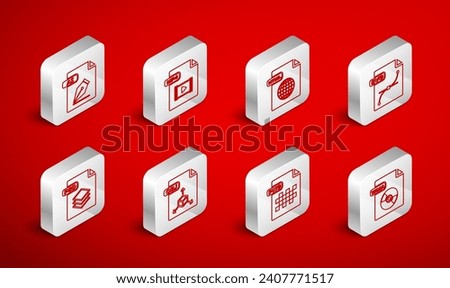Set line WMA file document, MP4, HTML, , PNG, AI, OBJ and PSD icon. Vector