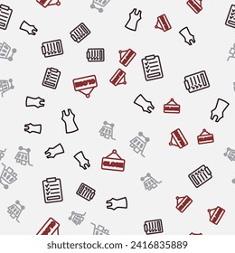 Set line Woman dress, Clipboard with checklist, Shopping cart and food and Hanging sign text Closed on seamless pattern. Vector