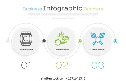 Set line Wooden barrel with honey, Cup of tea with honey and Honey dipper stick. Business infographic template. Vector