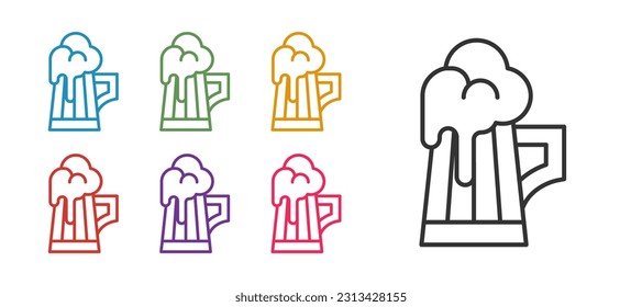 Set line Wooden beer mug icon isolated on white background. Set icons colorful. Vector