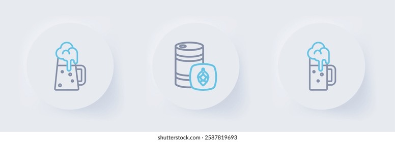 Set line Wooden beer mug, Metal keg and  icon. Vector