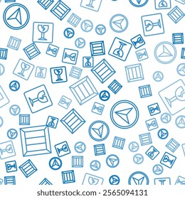 Set line Wooden box, Infographic of city map navigation and Fragile broken glass on seamless pattern. Vector