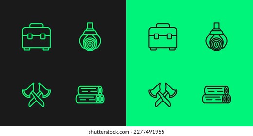 Fijar línea Registro de madera, ax, Cuadro de herramientas y Grapple grulla agarrada icono. Vector