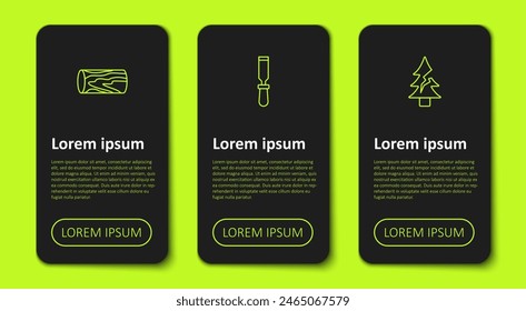 Set line Wooden log, Chisel tool and Tree. Business infographic template. Vector