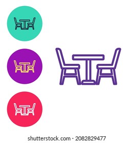 Set line Wooden table with chair icon isolated on white background. Set icons colorful. Vector