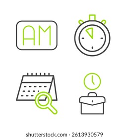 Set line Work time, Calendar search, Stopwatch and Morning icon. Vector