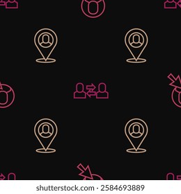 Set line Worker, location and Exchange work on seamless pattern. Vector