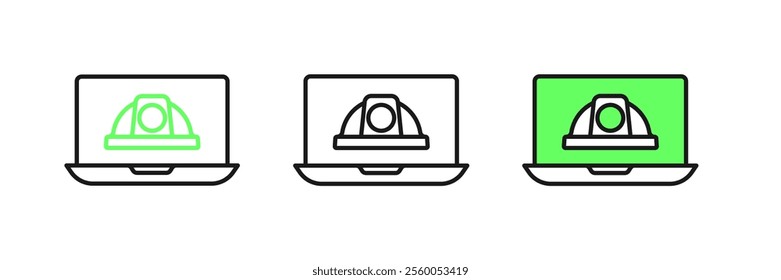Set line Worker safety helmet icon isolated on white background.  Vector