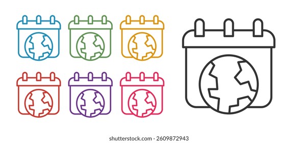 Set line World Earth day icon isolated on white background. Eco friendly world. Ecology and nature concept. Set icons colorful. Vector