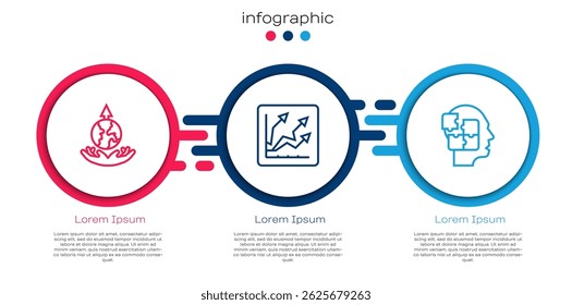 Set line World expansion, Financial growth increase and Head puzzles strategy. Business infographic template. Vector