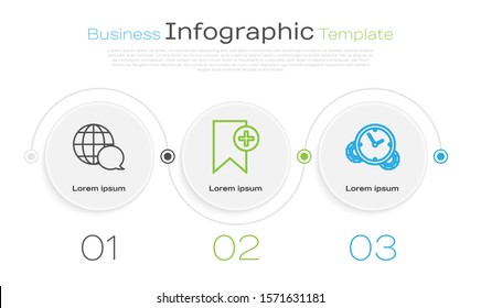 Set line World map made from speech bubble, Bookmark and Time Management. Business infographic template. Vector