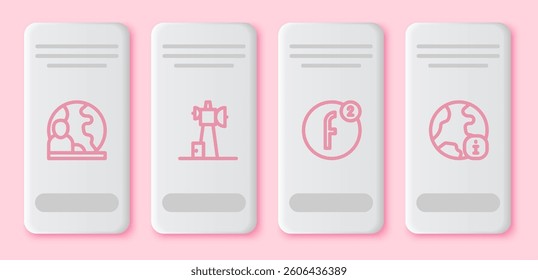 Set line World news, Antenna, Create account and . White rectangle button. Vector