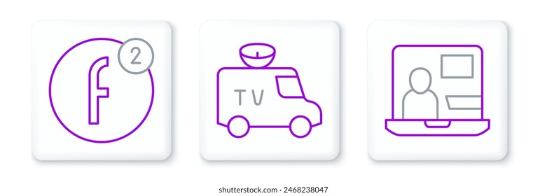 Set line World news, Create account and TV News car icon. Vector