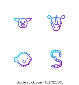 Wurm, Pufffisch, Schweinefleisch und Rhinozeros. Farbsymbole. Vektorgrafik