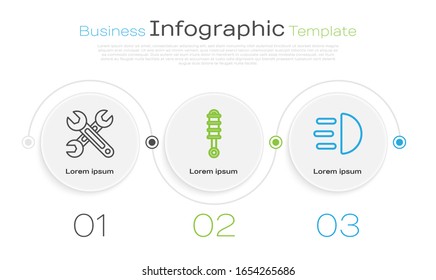Set line Wrench, Shock absorber and High beam. Business infographic template. Vector