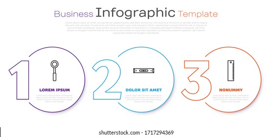 Fije la llave de línea, nivel de burbuja de la construcción y Regla.Plantilla de infografía empresarial. Vector